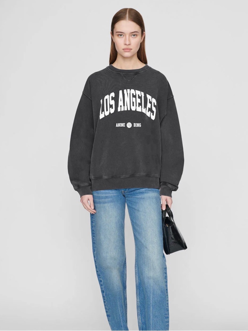 Anine Bing Navy Crewneck Sweatshirt with White 'Los Angeles' Print